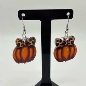 Pumpkin Earrings with Leopard Bow